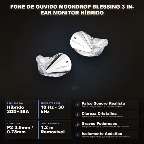 Fone De Ouvido Moondrop Blessing 3 In-ear Monitor Híbrido | Frete