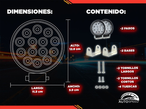 Par De Faros 14 Led Redondos Auxiliares Luz Fija Y Estrobo