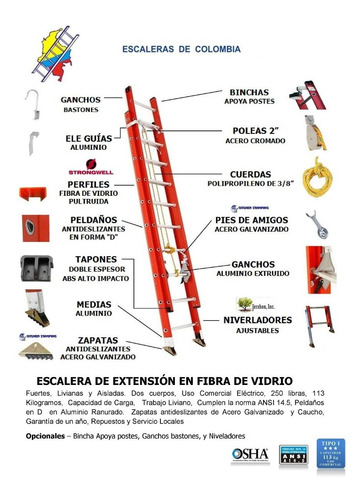 Escalera Extension Fibra 24 Pasos / 7.4 Mts 114 Kg