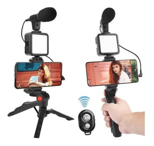 Set De Microfono Tripode Y Clip Para Celular Multifuncional