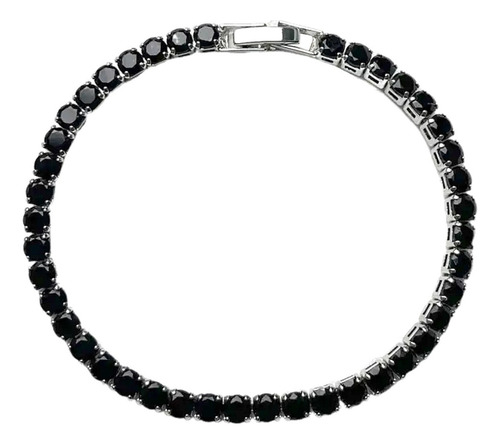 Pulseira Bracelete Luxo De Zircônia Cravejada Antialérgico Comprimento 17 Cm Cor Preto Diâmetro 5.6 Cm