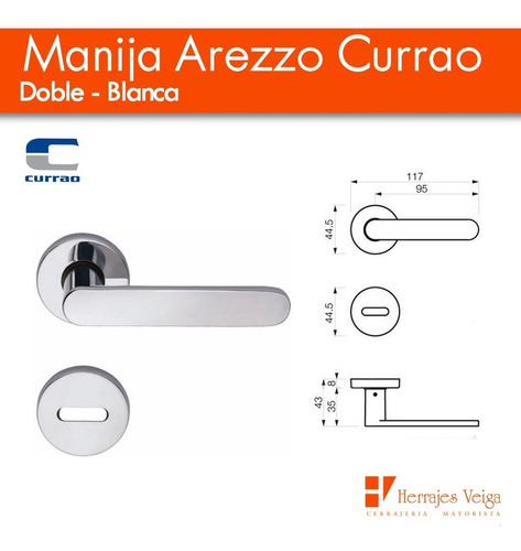 Imagen 2 de 10 de Manija Arezzo Doble Blanca Picaporte Currao Puerta T/ Tropea