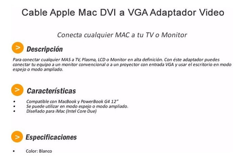 Cable Apple Mac Mini Dvi A Vga Adaptador Video Convertidor H