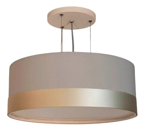 Lustre Pendente Com Cúpula Em Tecido Detalhe Cor Bronze Cor Cinza e bronze 110V/220V