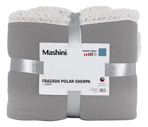 Frazada Polar Sherpa 2 Plazas Hipertermica Mashini Color Gris Diseño De La Tela Liso