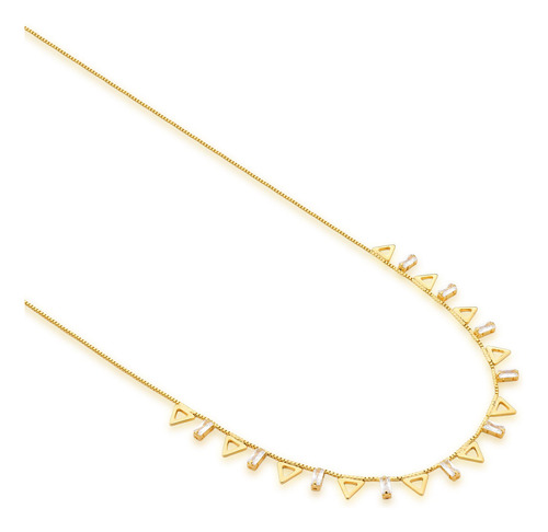 Colar Triângulos Com Mini Rivieras Banhado A Ouro 18k