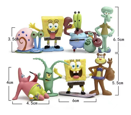 Set De 8 Figuras De Los Personajes Bob Esponja 