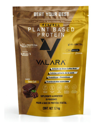 Suplemento En Polvo Plant Based Protein Valara Proteína Vegana 1.2kg Sabor Café Sabor Choco Café