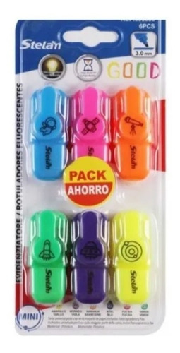 Pack 6 Mini Resaltadores Marcadores Plumones Fluorescentes 