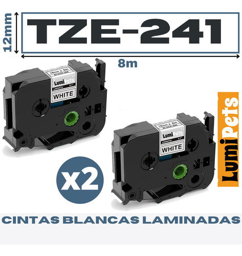 2 Cintas Tze-241 Para Rotuladora Brother Modelo Pt 18mm X 8m