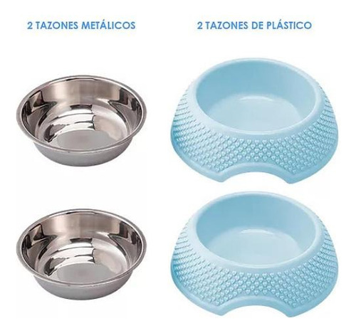 Plato Tazon Comedero Perros Y Mascotas Antiderrapante 2 Pzs