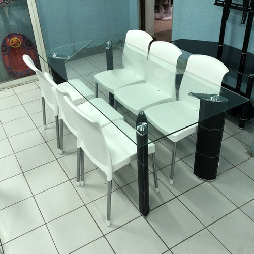 Mesa De Vidrio Rectangular 1.80m X 85cm Bae Ecocuero Negro
