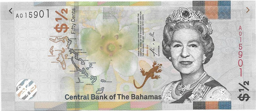 Billete Bahmas 1/2 Dolar Año 2019 Sin Circular