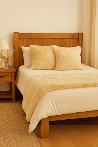 Manta Suave De Piel Pelo Largo Decorativa Para Sillón O Cama Beige