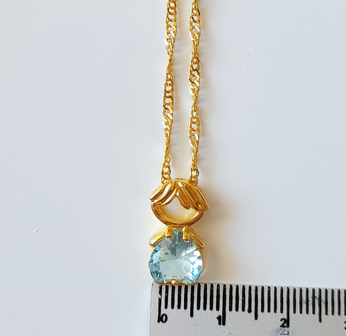 Imagem 2 de 5 de Corrente De Mãe Com Um Filho Menino Azul Banhado A Ouro 18k