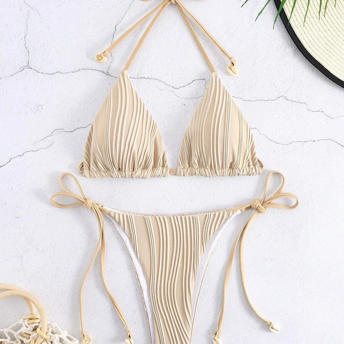 Conjunto De Bikini De Concha De Color Liso Con Diseño De Cue