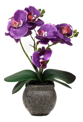 Orquidea Artificial Violeta Con Maceta De Cemento 35cm