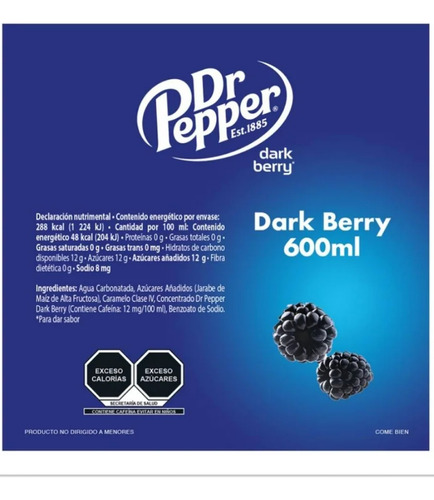 12 Refresco Dark Berry Dr. Pepper Edición Limitada 600ml C/u