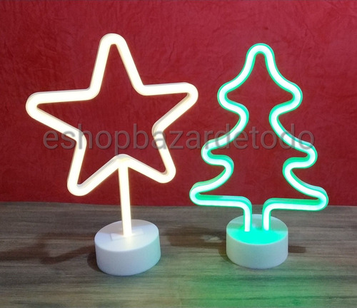 2 Lámparas Decorativas, Estrella Y Pino, Navideñas, De Pilas