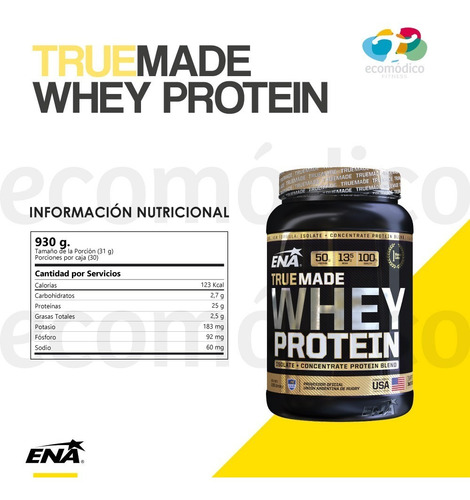 Imagen 2 de 6 de True Made Whey Protein 2 Lb 2x1 Ena Aislada Concentrada