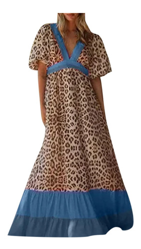 Vestido De Mujer Con Cuello En V Estampado De Leopardo Bloqu 