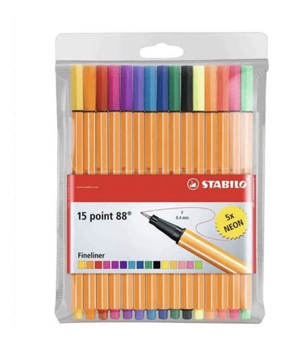 Stabilo Fineliner Point 88 / 15 Lápices Incluye 5 Neón