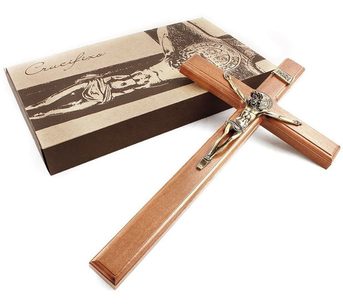 Crucifixo Com Medalha De São Bento Para Parede - 40cm