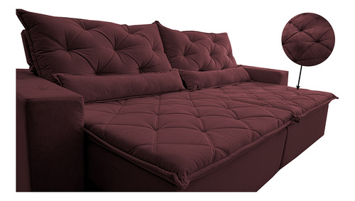 Sofá Lisboa 2,12m Retrátil, Reclinável com Molas no Assento Tecido Suede Velusoft Vinho - Cama InBox