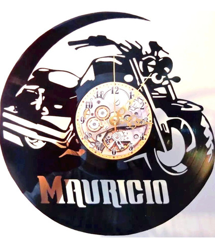 Reloj En Disco De Vinilo Lp / Motocicleta, Agrega Tu Nombre