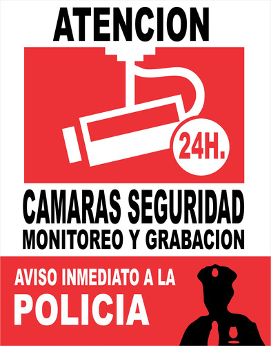 Cartel Propiedad Camara Seguridad Aviso Policial 22x28 Cm