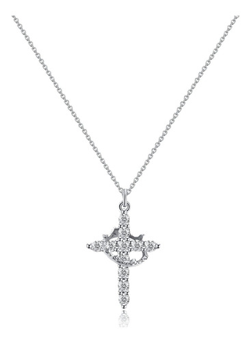 Collar Con Pavé De Cruz Y Corona Giratoria