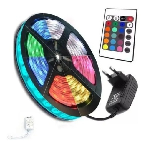 Fita Led Rgb 5050 Rolo 5m 300 Leds Ip64 + Controle + Fonte