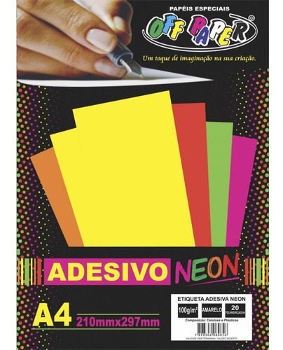 Papel A4 Neon Adesivo Amarelo 100g.