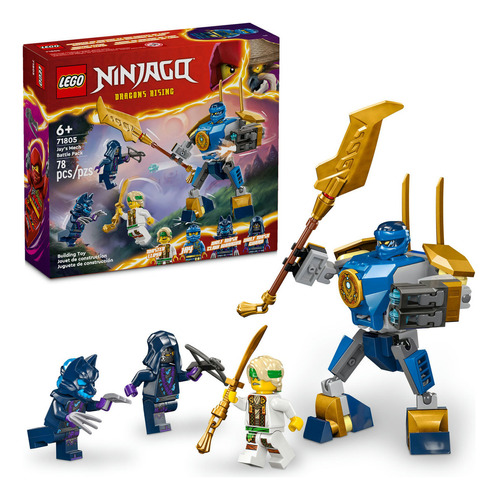 LEGO® NINJAGO® Pack de Combate: Mech de Jay set de juguetes de aventura, con una minifigura de Jay y una figura de un mech, para niños y niñas de 6 años en adelante 71805