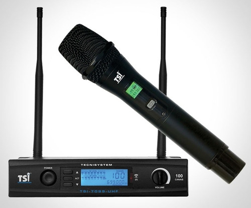 Microfone Sem Fio Mão Uhf Digital 100 Canais Tsi 7099-uhf Cor Preto