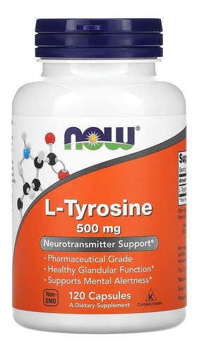 Imagem 1 de 3 de L-tirosina, Importada Now Foods, 500 Mg - 120 Cápsulas
