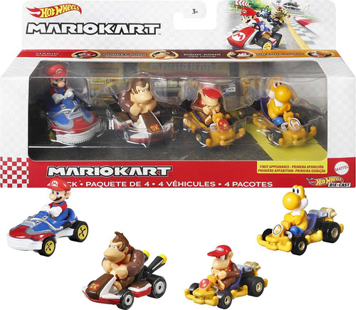 Juego De 4 Vehículos Hot Wheels Mario Kart, 4 Favoritos De L