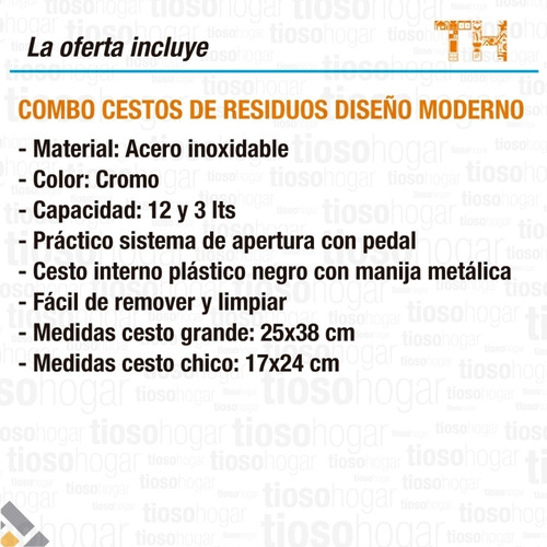 Set 2 Cestos Tachos De Basura Acero Inoxidable 3 Lts 12 Lt
