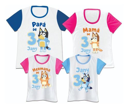 Franela Set 4 Familia Papa Mama Hija Bluey