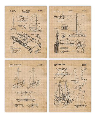 Impresiones De Patentes De Vela Antigua, 4 (8x10) Fotos...