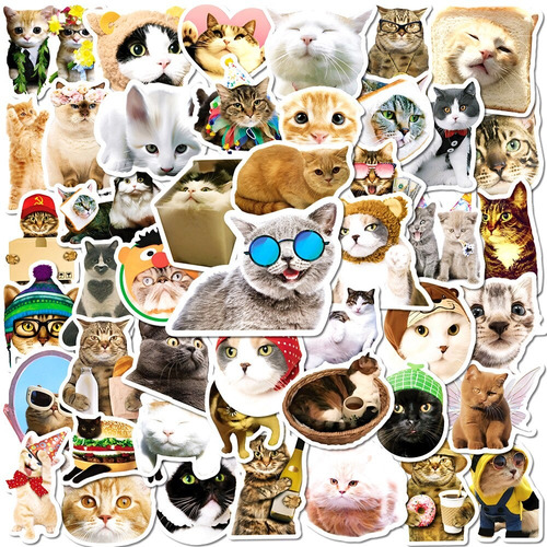 50 Stickers De Gatos Mininos Kawai - Etiquetas Autoadhesivas