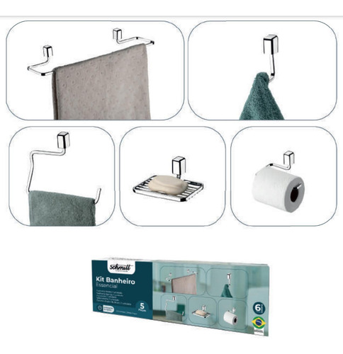 Kit De Banheiro Para Pendurar Parede 5 Peças Schmitt Aramado