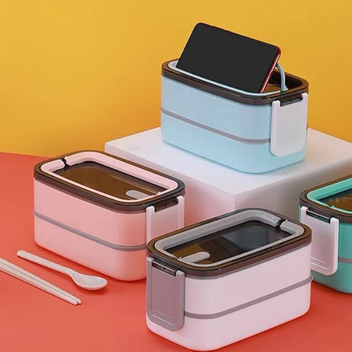 Topper Contenedor De Alimentos Cubiertos Lonchera 2 Niveles