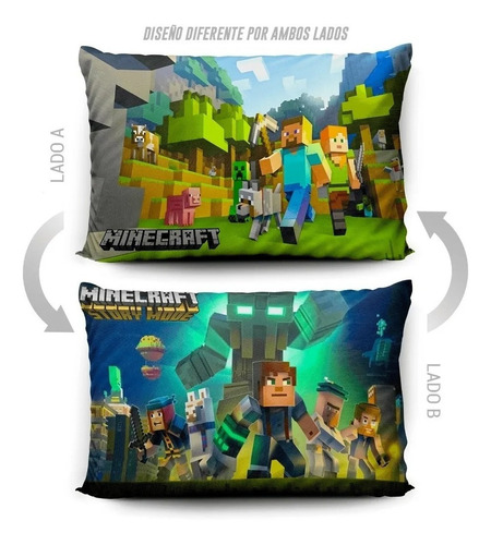 Imagen 5 de 5 de Funda De Almohada Minecraft 70x45cm Vudú Love