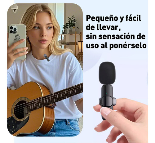Micrófono Inalámbrico Bluetooth 2en1 Con Clip Para Móviles Negro+lightning