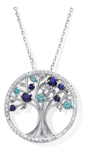 Collar Plata 925 Árbol De La Vida Azul Celeste / Matuteo