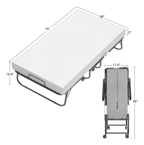 Cama Plegable Individual Con Colchón De Espuma Viscoelástica