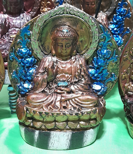 Buda Pared Pack Por 5 Unidades, Simil Piedra. Isisdala Art Dorado Oscuro