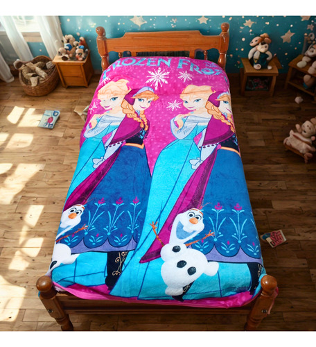 Frazada Infantil Personajes Plush Y Corderito 1 1/2 Plaza Frozen Rosa