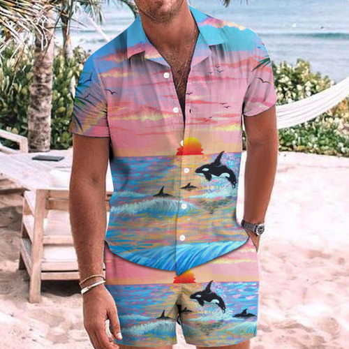 Blusa De Playa Hawaiana Para Hombre, Conjunto De Ropa De Pla